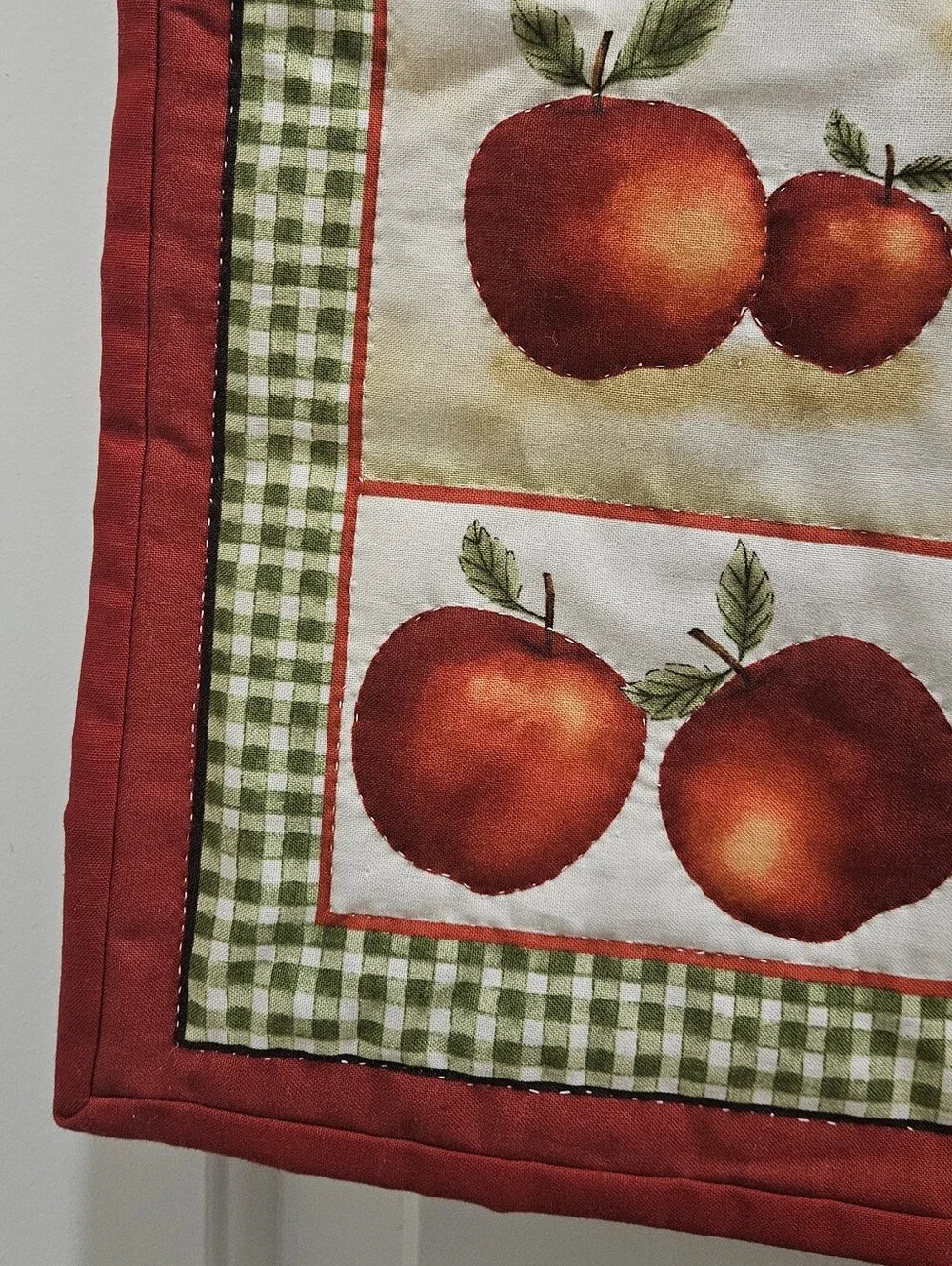 Vintage Quilted Wall Hanging Red Barn Apple Farm Country Cottagecore Tapestry